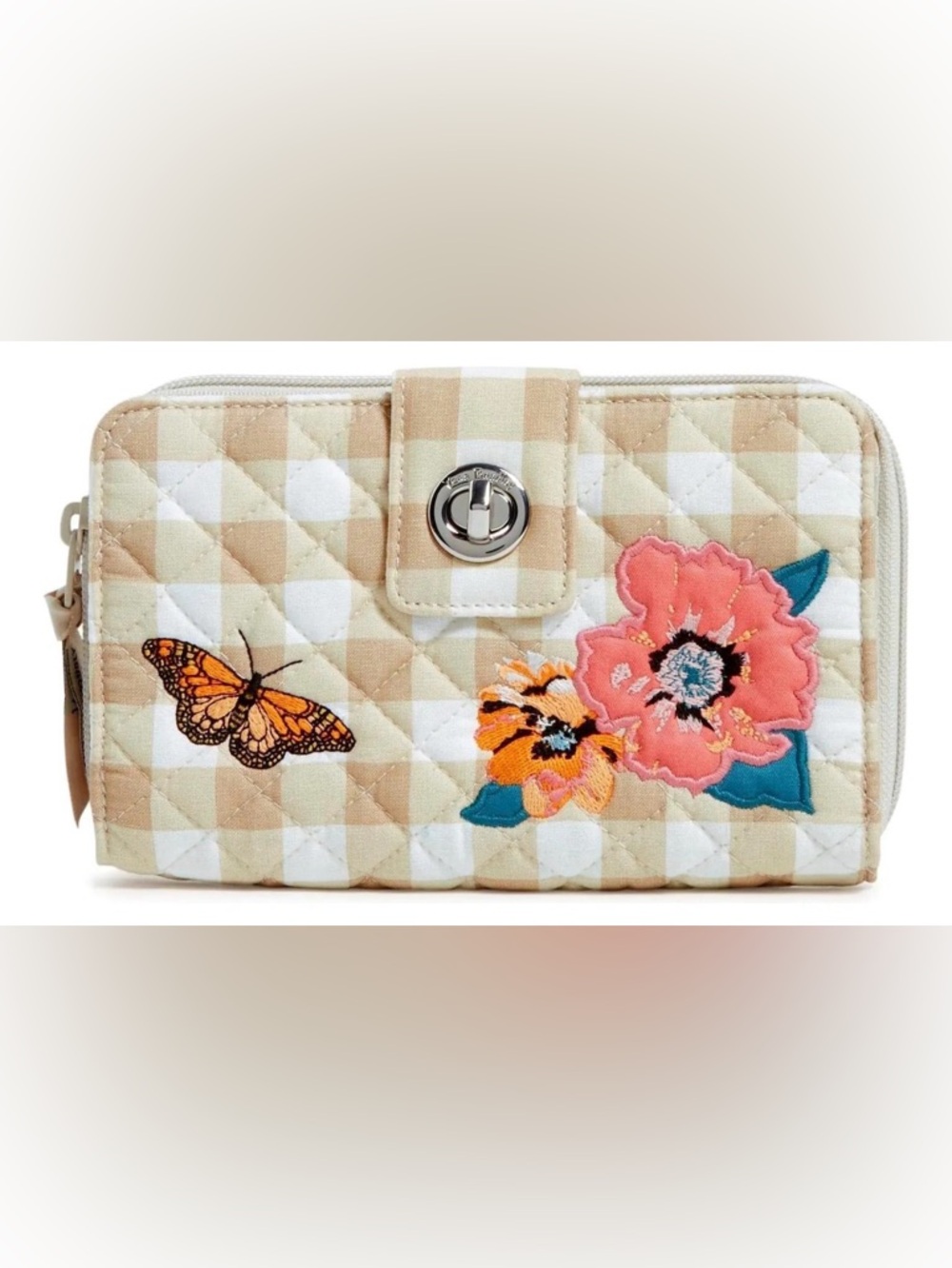 Vera Bradley Iconic RFID Turnlock Wallet Signature Cotton beige butterfly flower